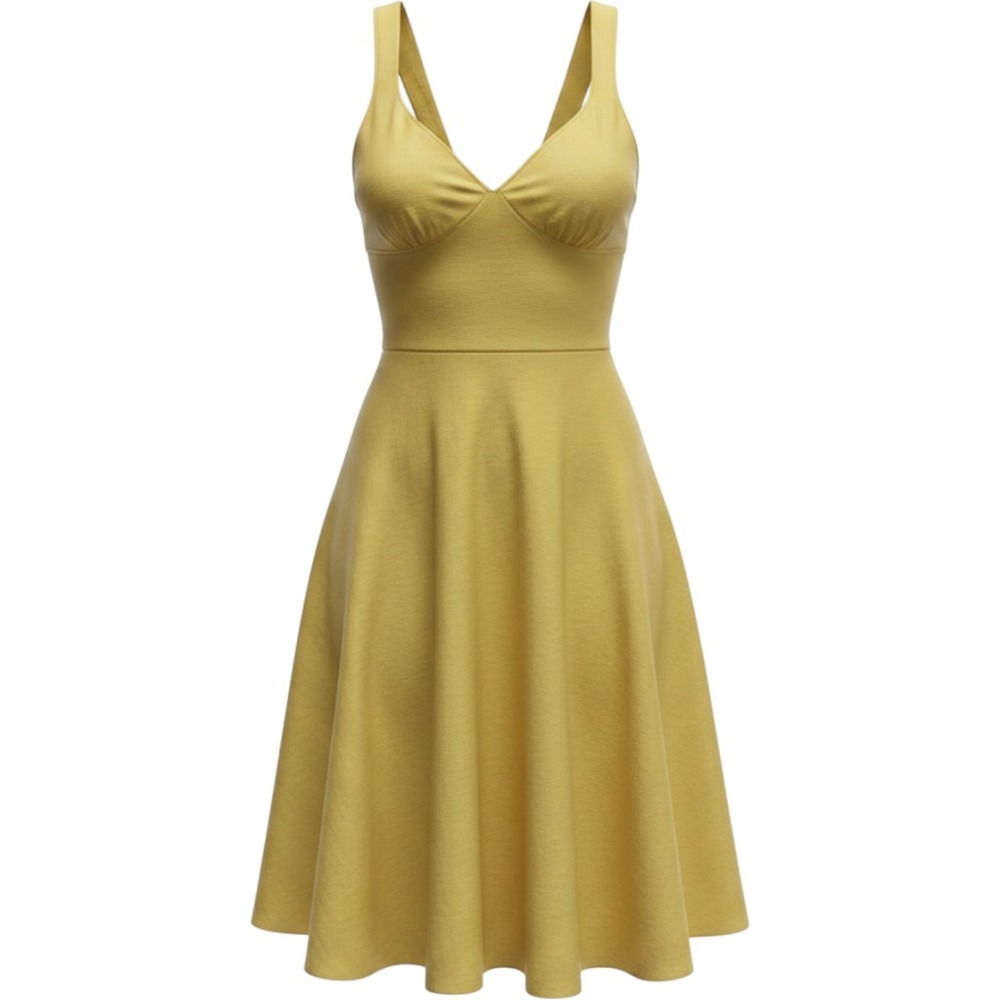Vintage 2000s Yellow Cotton Sun Dress V-Neck Fit & Flare Gap Size 4 Small Garden